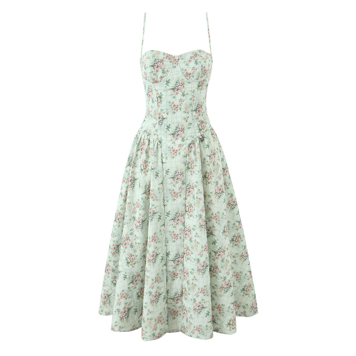 Square-neck Structured Underwire Waist-cinching Pleated Dress