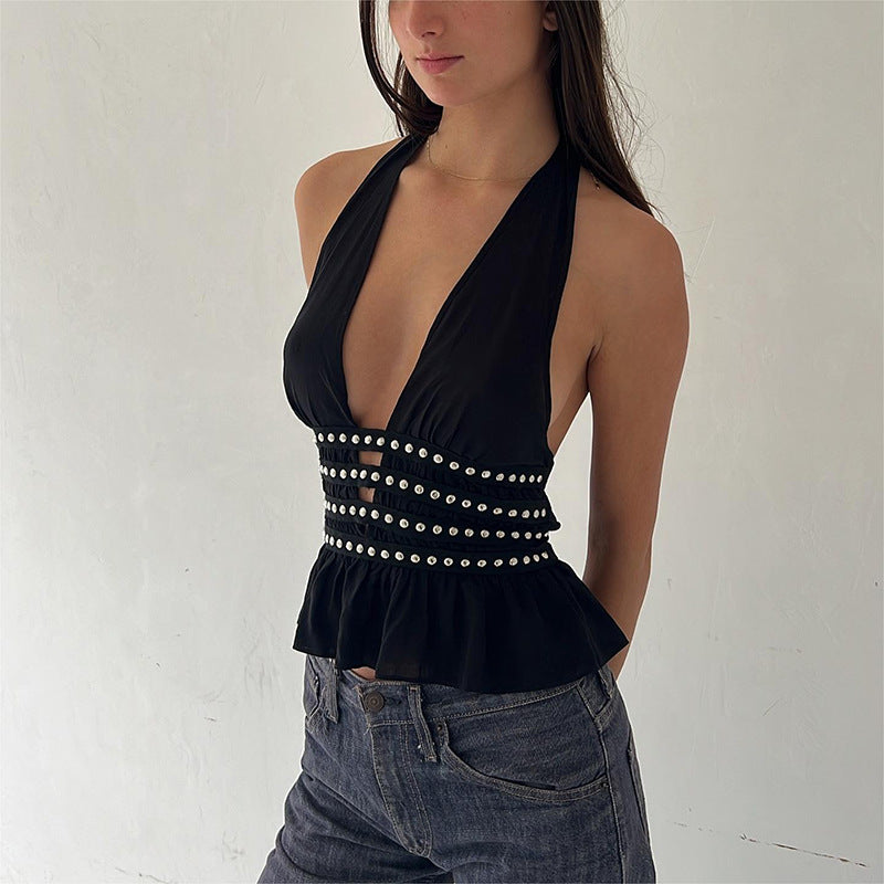Elegant Deep‑V Halter Tank Top – European & American Street Style