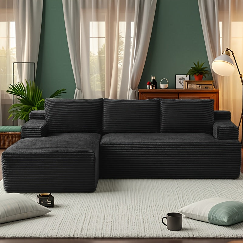 Left chaise L-shaped sectional sofa with memory foam cushions and corduroy upholstery