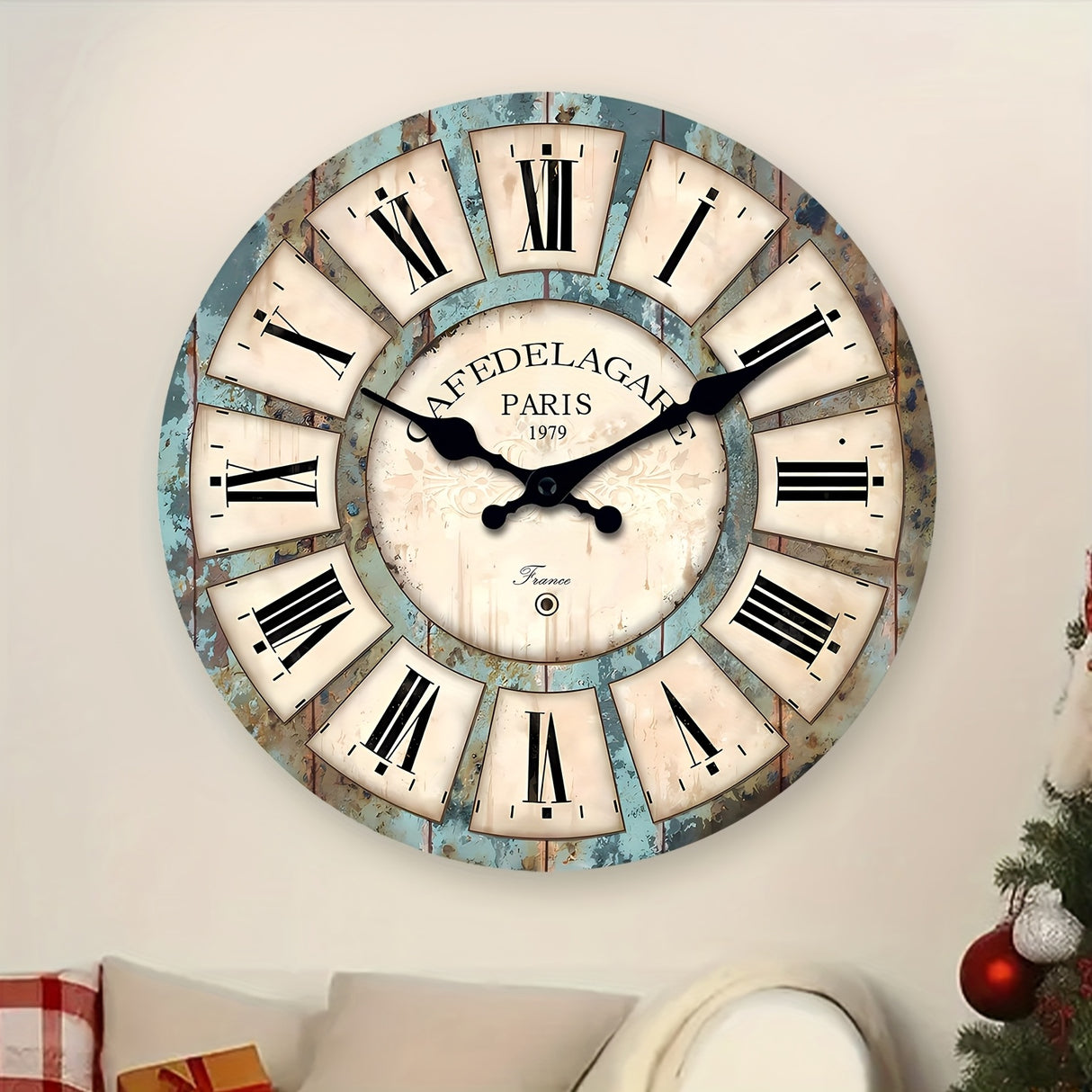 24 Inch Extra Large Roman Numeral Parisian Farmhouse Wall Clock, French Country Style, Wooden Silent Wall Clock Non Ticking, Wall Clocks Battery Operated, Ideal For Bedroom, Living Room, Kitchen, Wall Decorations, Ideal For Friends Gifts (no Battery)