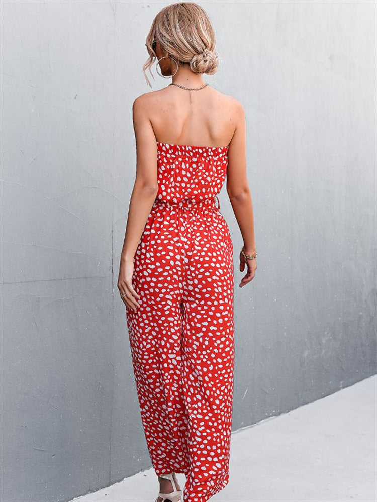 Chic Printed Wrap Sleeveless Jumpsuit