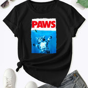 Cat Print Casual Crewneck T‑Shirt – Soft Cotton, Short‑Sleeve