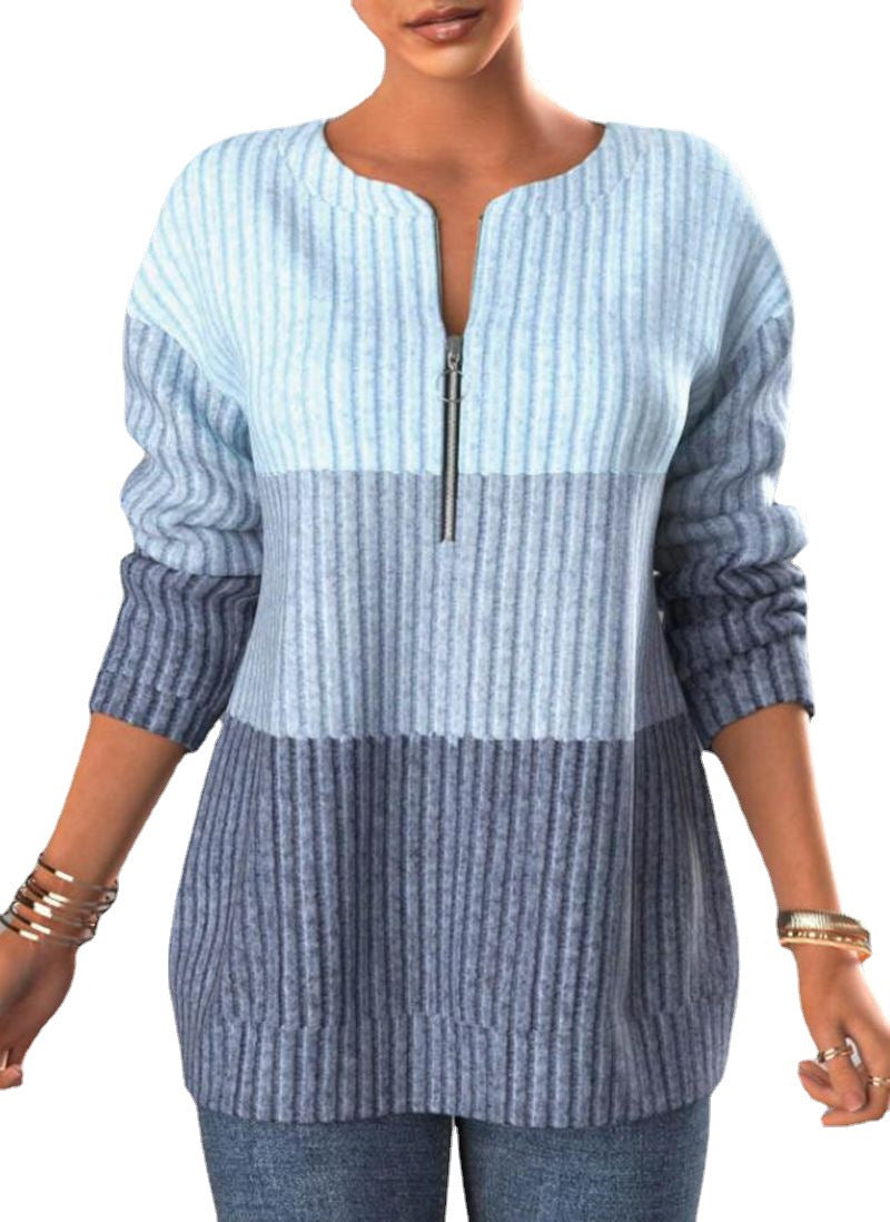 Color-Block Stand Collar Zip Sweatshirt
