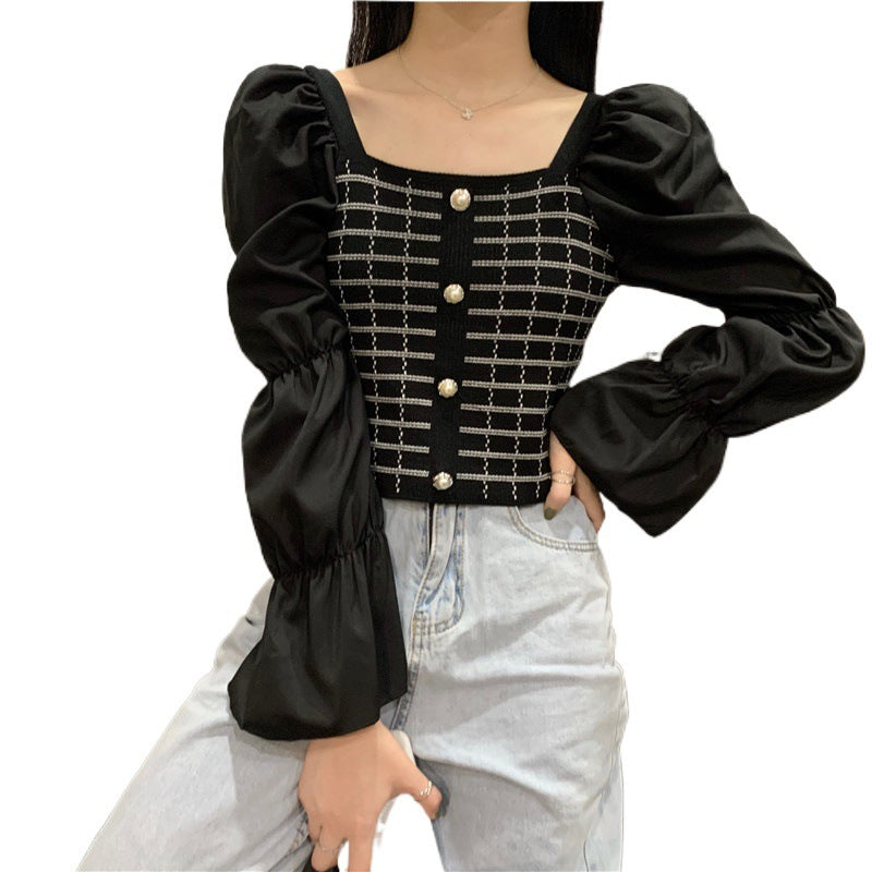 Woman Square-neck Shirt Short Temperament Shirt