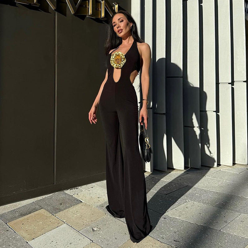 Floral Lace-Up One-Piece Romper Trousers