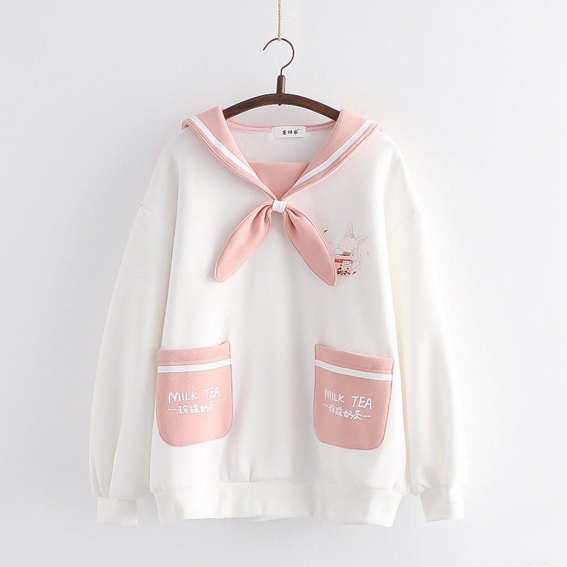 Sweet Rabbit Sailor Bow Brushed Hoodie