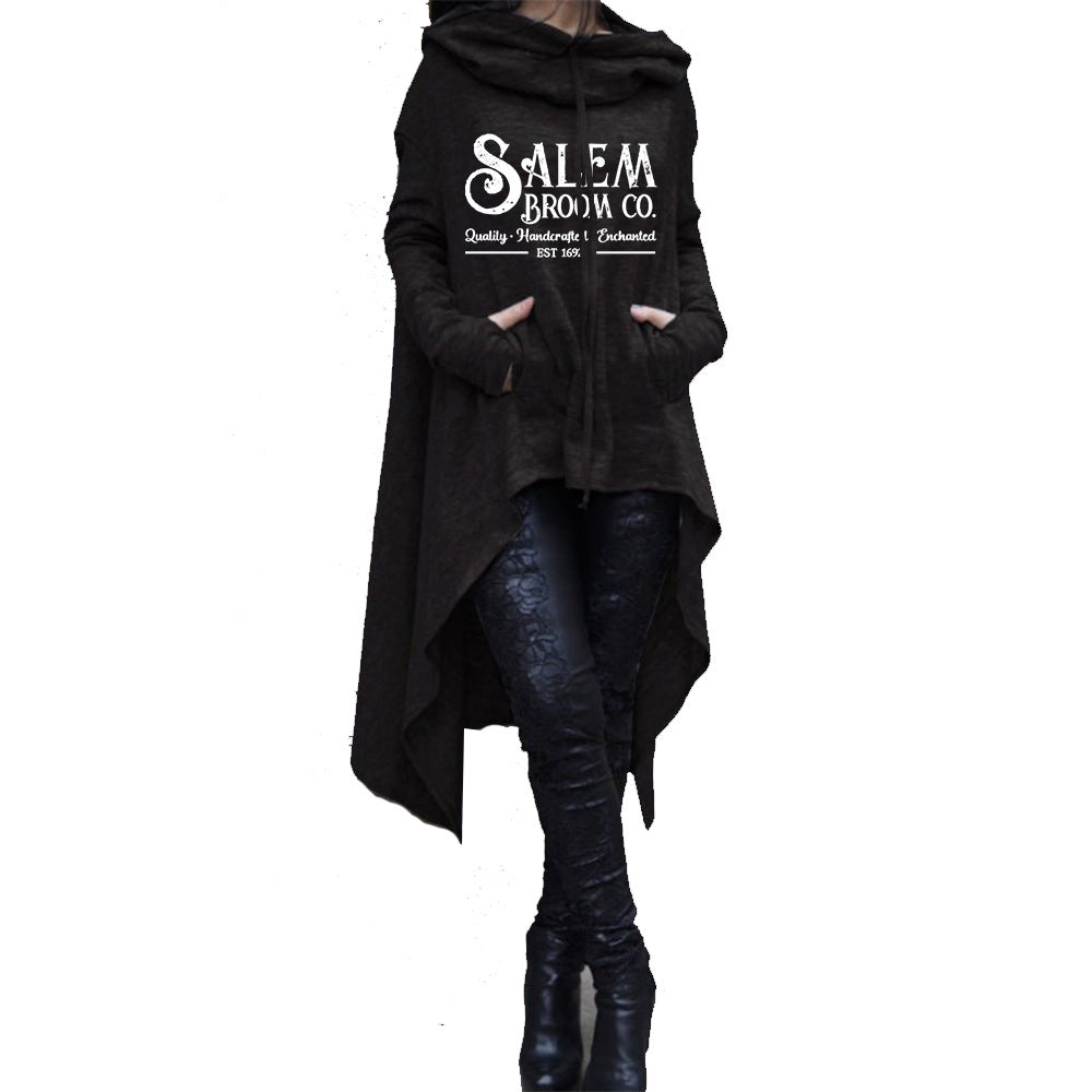 Plus Size Irregular Hooded Sweatshirt Mid-Length Casual Top