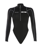 Reflective Line Biker Turtleneck Bodysuit Jumpsuit