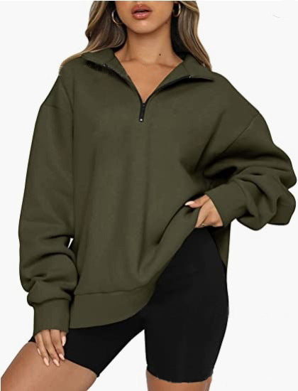 Women's Casual Zip Turndown Collar Sweatshirt