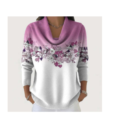 Womens Loose-fit Knitted Sweater with a Printed Design