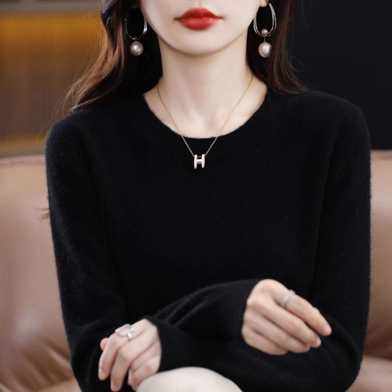 Round Neck Pure Wool Women's Sweater Loose Autumn and Winter