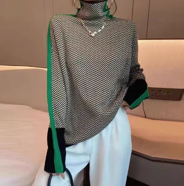 Cozy Plaid Jacquard Turtleneck Knit Sweater for Women