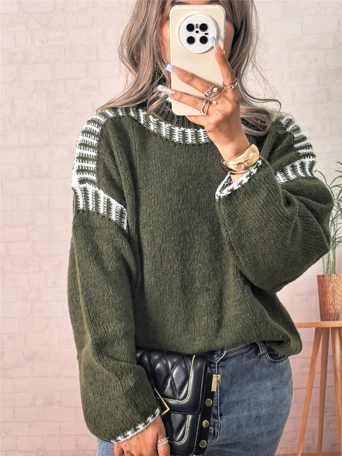 Leisure Pullover Half Turtleneck Knitted Sweater for Women