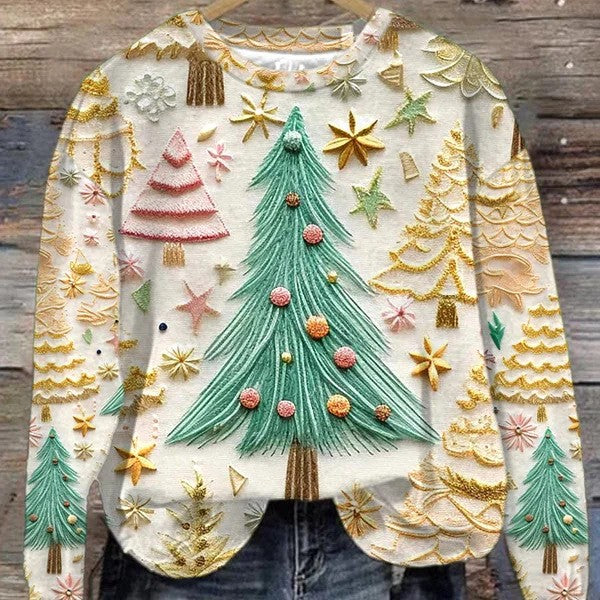 Women's Festive Christmas Graphic Round-Neck Sweatshirt