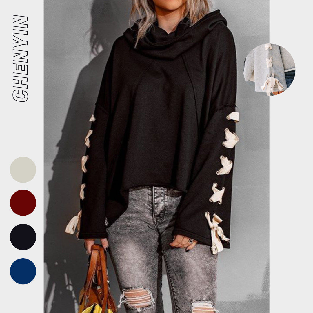 Women's Oversized Hooded Frayed Cotton Sweater