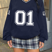 Women's Plus Size Digital Print Football V-Neck Long Sleeve Shirt