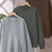 Plus Size 3‑Piece Sweatshirt Set – Women's Casual Crew Neck, Solid Color