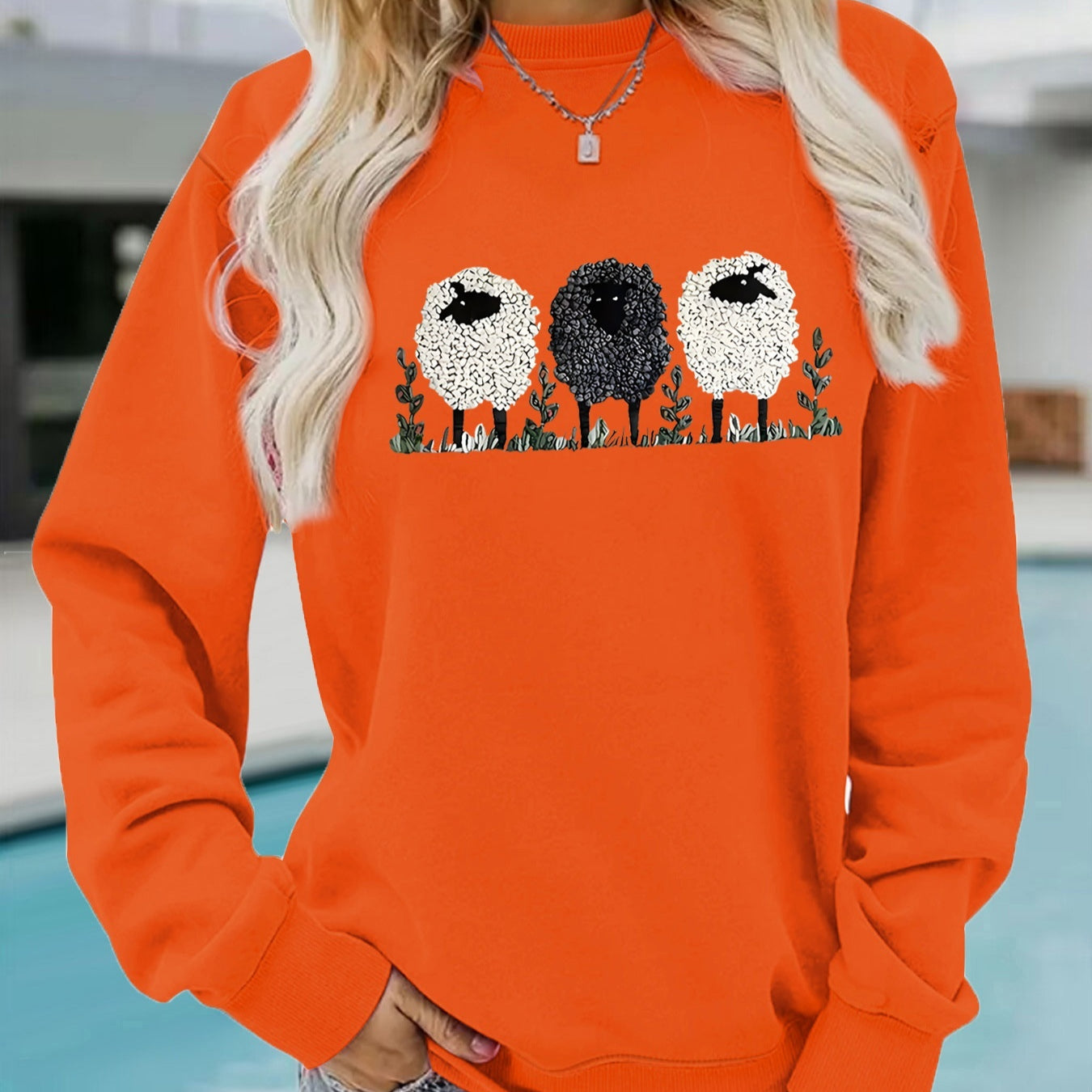 Chic Round Neck Printed Cashmere Pullover Sweater