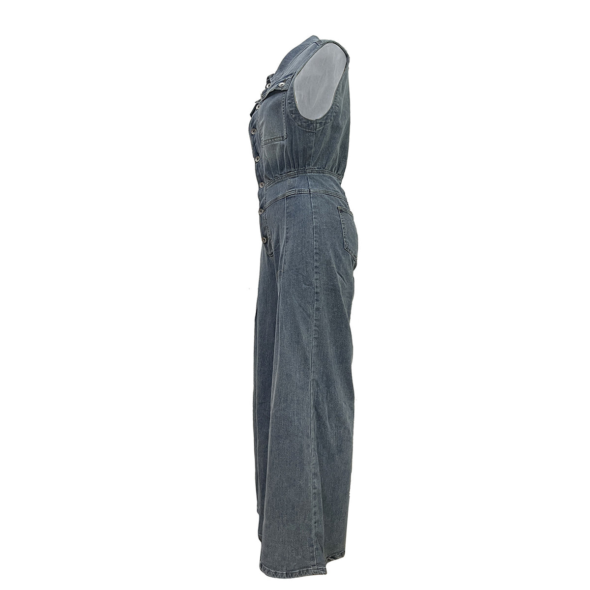 Washed Denim Sleeveless Wide-Leg Romper