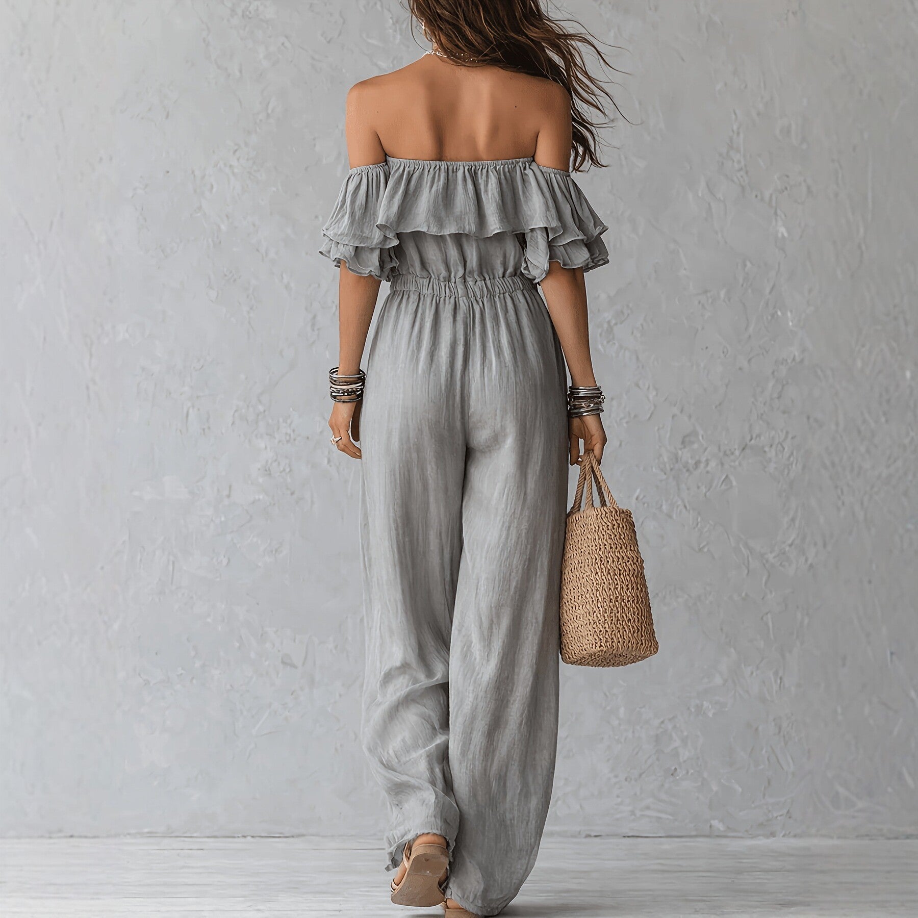 European And American Resort-style Off-shoulder Ruffled Jumpsuit