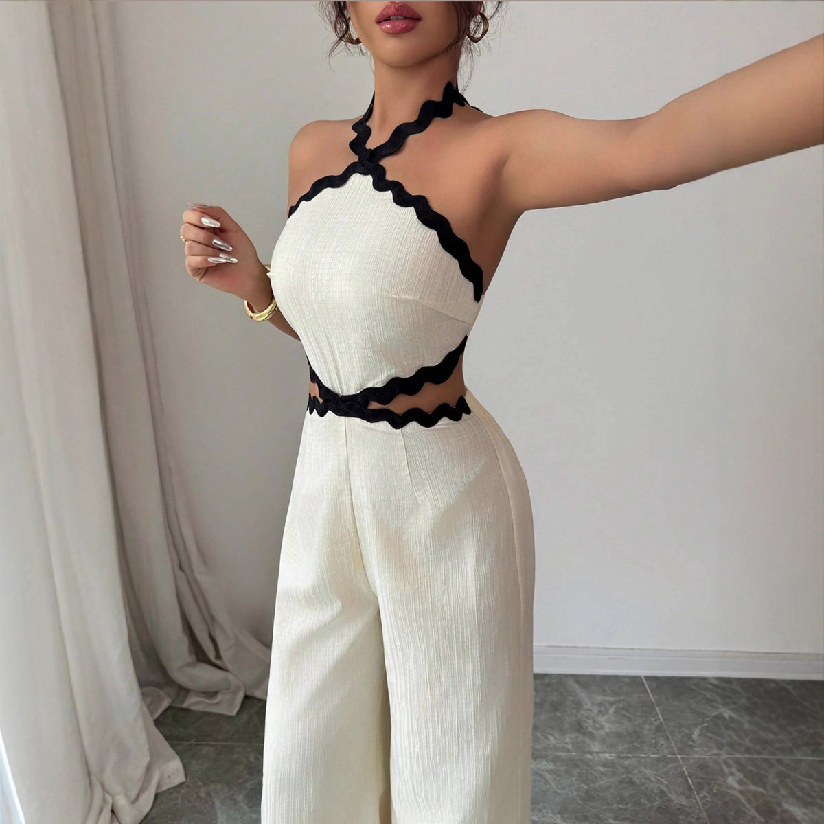 Chic Wave Lace Halter Jumpsuit for Women