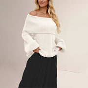Women's Loose Knit Sweater with Boat Neck