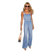 Women's Casual Sleeveless Denim Jumpsuit with Pockets