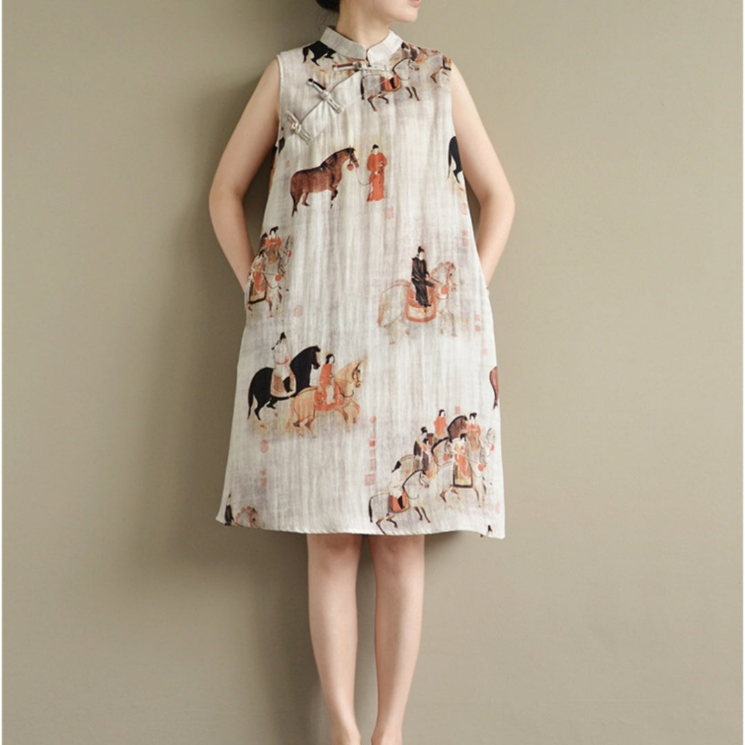 Mid-length Modernized Cheongsam Sleeveless Dress for Women