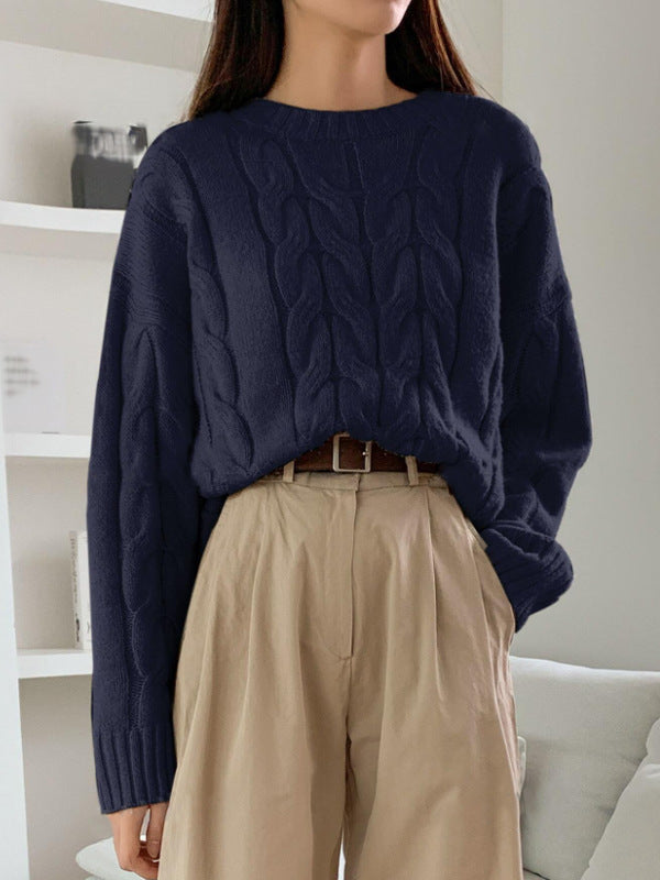Round Neck Pure Color All-matching Trendy Sweater Top