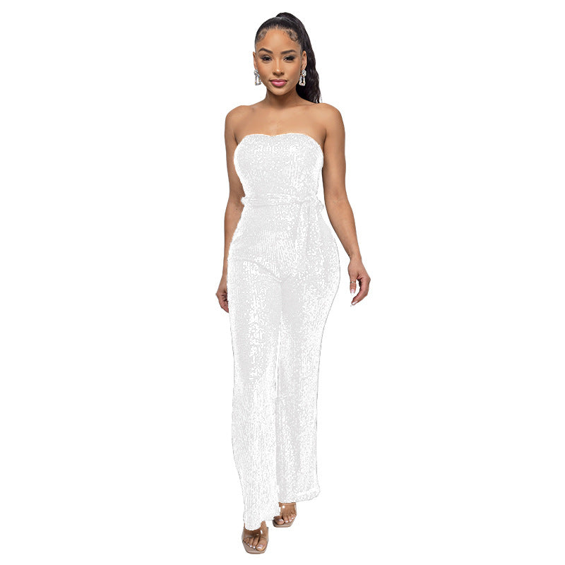 Solid-color Womens Tube Top Backless Jumpsuit