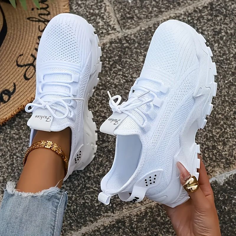 Breathable Sneakers Lightweight Breathable Women's Knit Sneakers | Casual & Outdoor Wear, Cushioned Support, White Low-Top Design, Modern Sneakers, Comfortable Fit