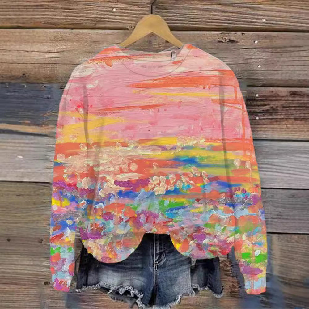 Women's Printed Crew Neck Casual Pullover Sweatshirt