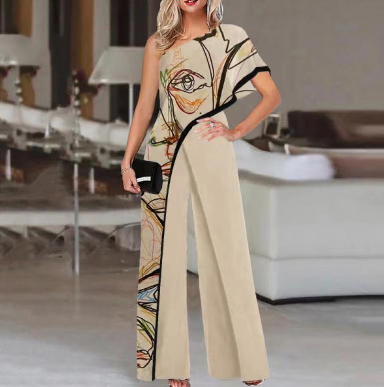 Women's Color Contrast Slimming Printed Jumpsuit