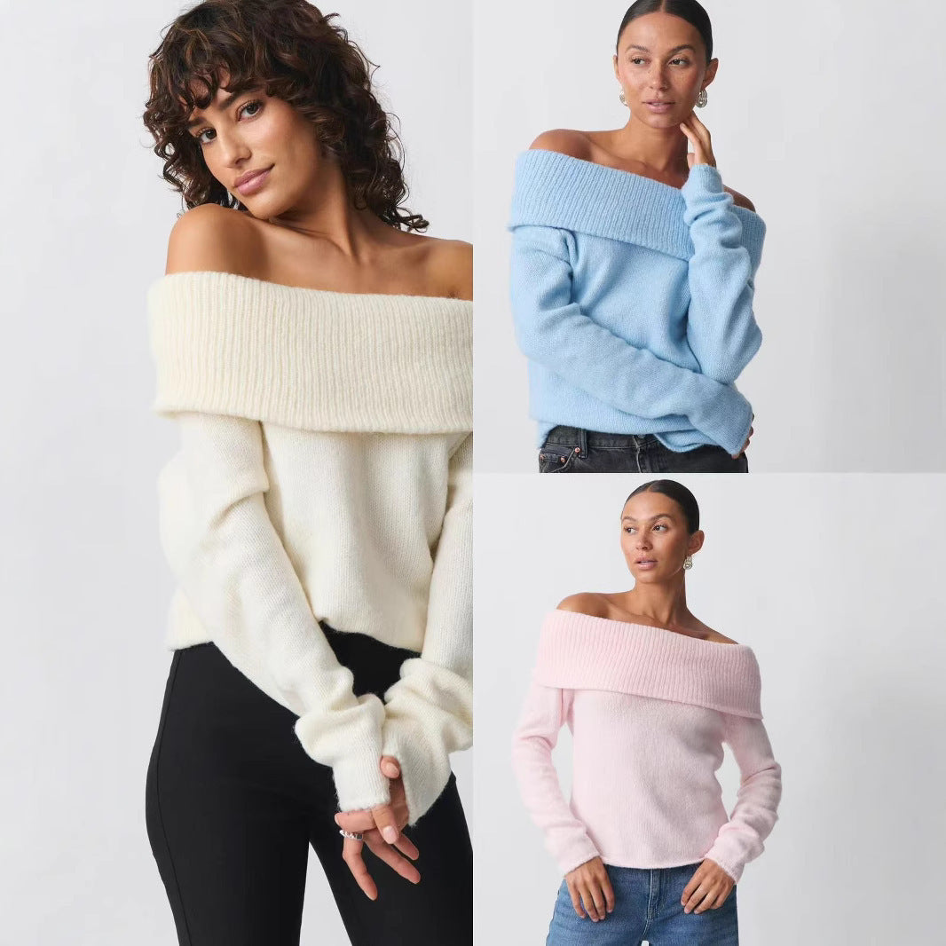 Sexy All-matching Sweet Off-shoulder Lapel Sweater