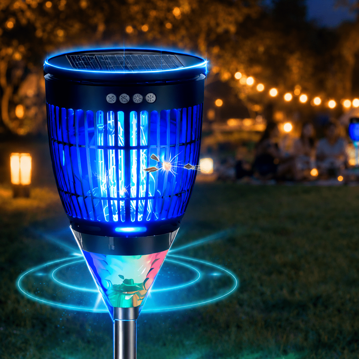 Solar-Powered Bug Zapper 4200V with Flame Mode, Projection Light, Auto On/Off, USB Rechargeable, IPX4 Waterproof