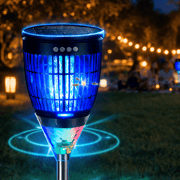 Solar-Powered Bug Zapper 4200V with Flame Mode, Projection Light, Auto On/Off, USB Rechargeable, IPX4 Waterproof