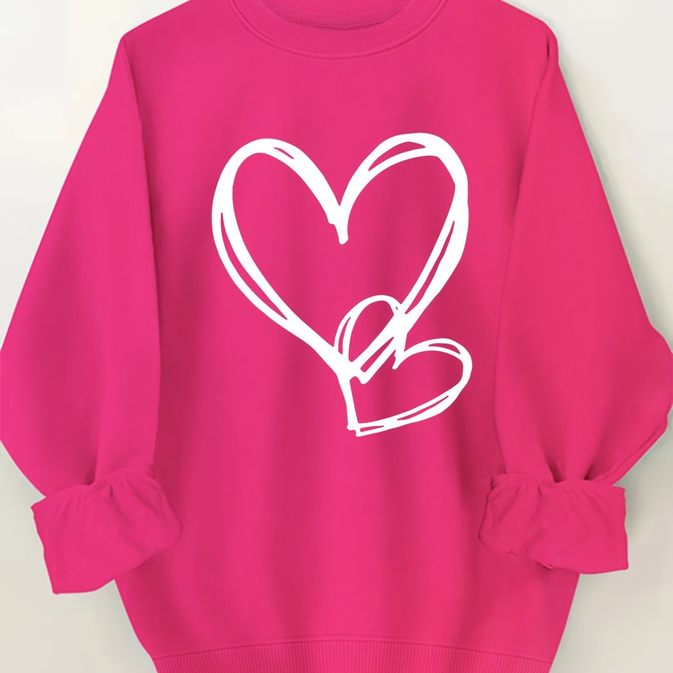 Valentine's Day Heart Print Sweatshirt, Spring/Autumn Crew Neck, Women's Plus Size