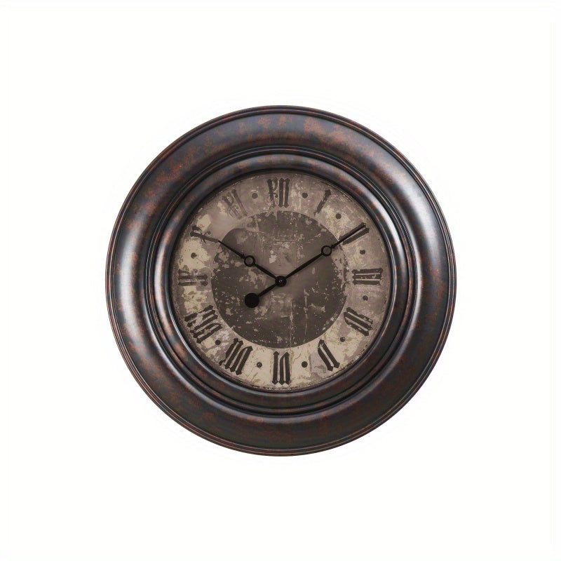30 Round Large Oversized Wall Clock - Brown Transitional Style with Roman Numerals, Wireless Charging, No Electricity Needed for Home Decor, Living Room, Bedroom, Office, Wall Clock Living Room, Bedroom Timepiece, Classic Elegance, Woodlike Finish