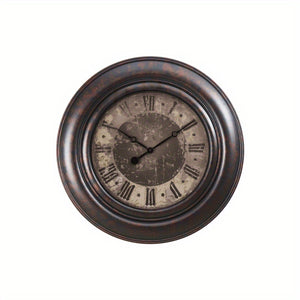 30 Round Large Oversized Wall Clock - Brown Transitional Style with Roman Numerals, Wireless Charging, No Electricity Needed for Home Decor, Living Room, Bedroom, Office, Wall Clock Living Room, Bedroom Timepiece, Classic Elegance, Woodlike Finish