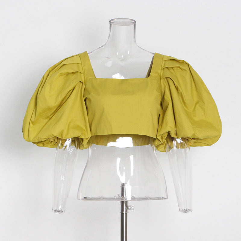 Chic Square Collar Bubble Sleeve Top