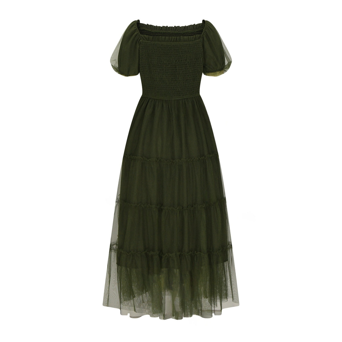 Square-neck Ruffled Casual Sheer Long Dress