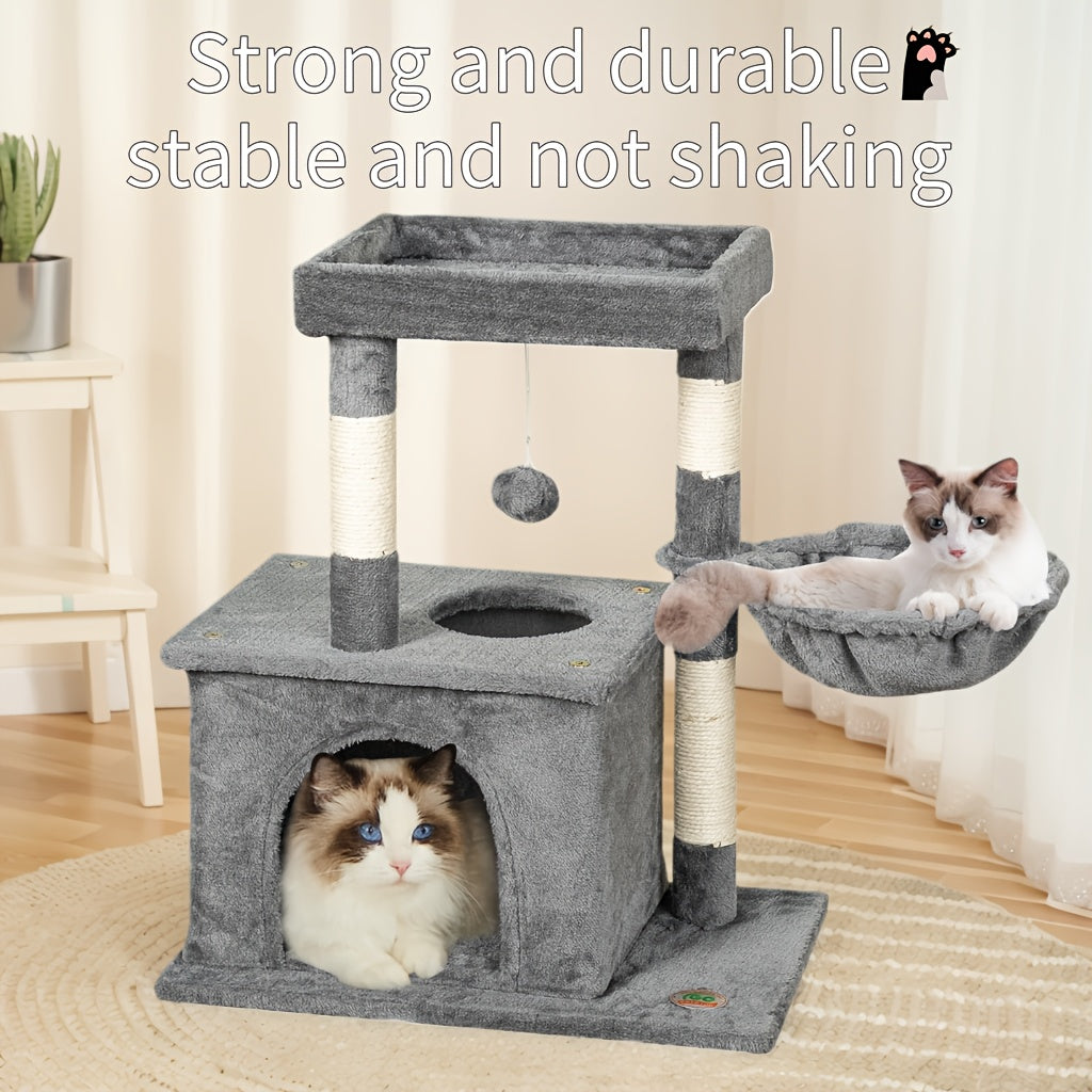 Multi-Level Cat Tree Tower With Plush Perches, Sisal Scratching Posts & Cozy Cave - Sturdy Cat Condo With Hunting Toys, -Tip Base & Easy Assembly For Indoor Cats/Kittens - 2-Story Cat Furniture Wit...
