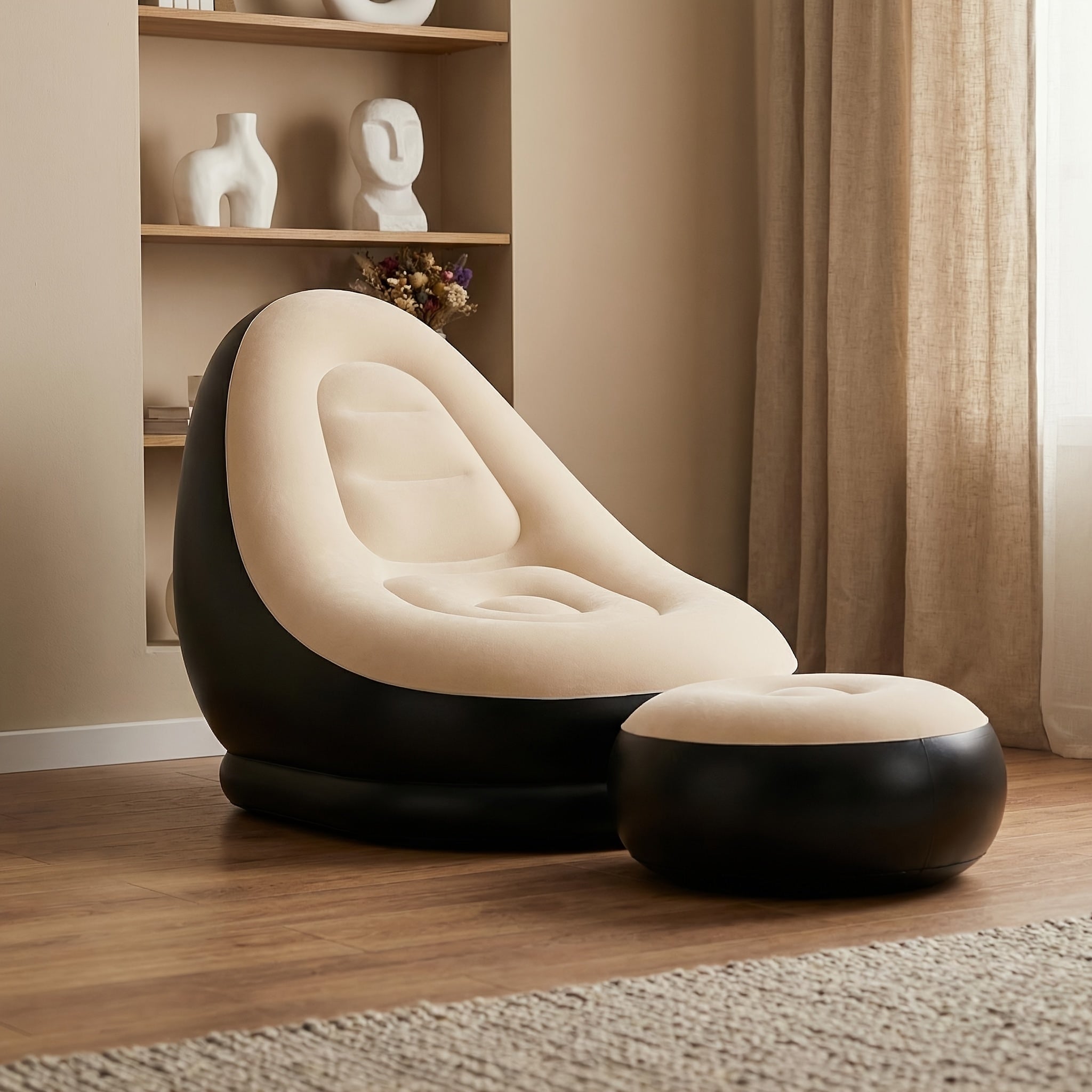 New Plush Inflatable Lazy Sofa With Footrest Combination Lounge Chair Camping Picnic Artifact Single Casual Inflatable Sofa Bed Indoor Nap Chair