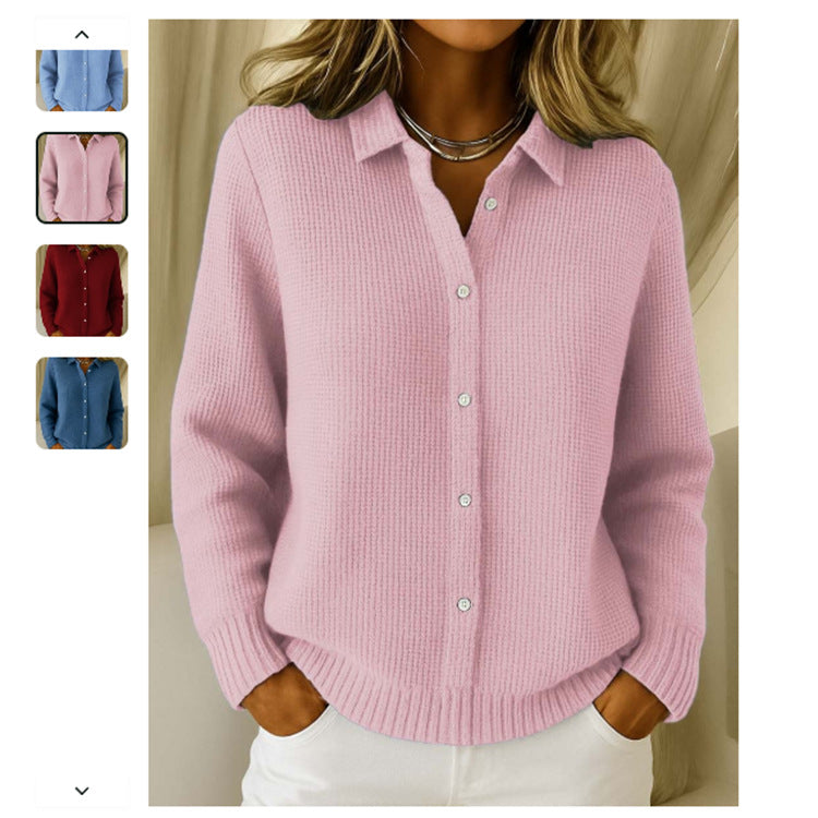 Casual Fashion Button Knitted Lapel Sweater for Women Long Sleeve Knitted Sweaters Tops Winter Jumper