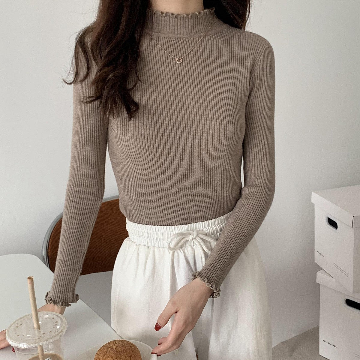 Slim-Fit Mock Neck Long-Sleeve Layering Sweater