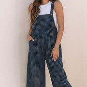 Sail Blue Plaid High-Waist Pocketed Overall Jumpsuit