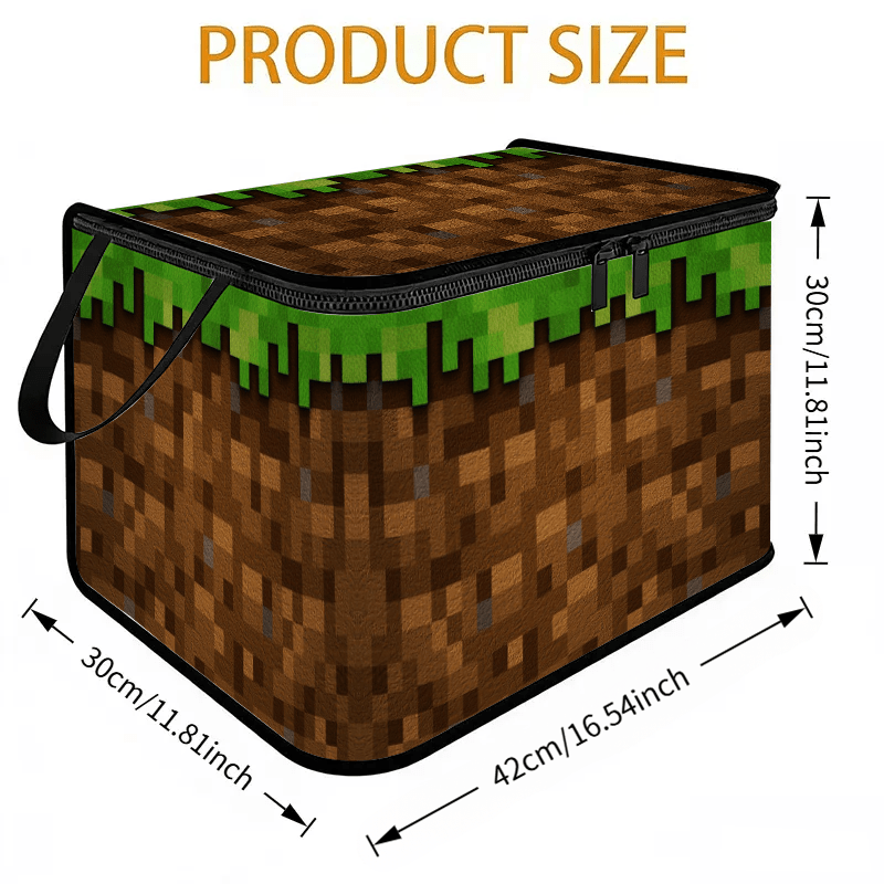 Foldable Lid Storage Box with Pixel Grass and Dirt Design – Ideal for Clothing, Pants and Bedding