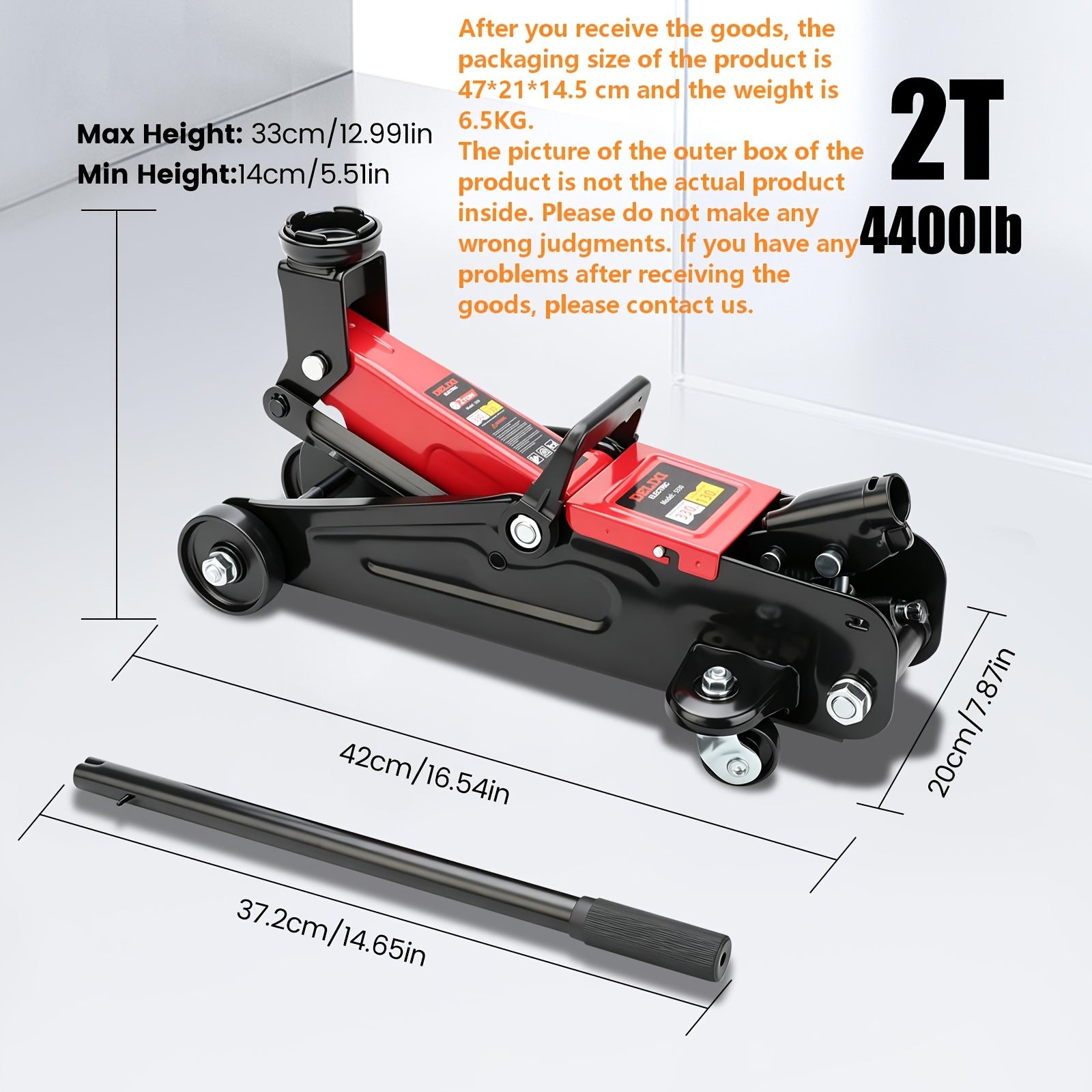 2‑Ton Floor Jack with Rollers – 460 mm (18 in) Lifting Height, Adjustable 5.3‑13 in Range, Carbon Steel Construction