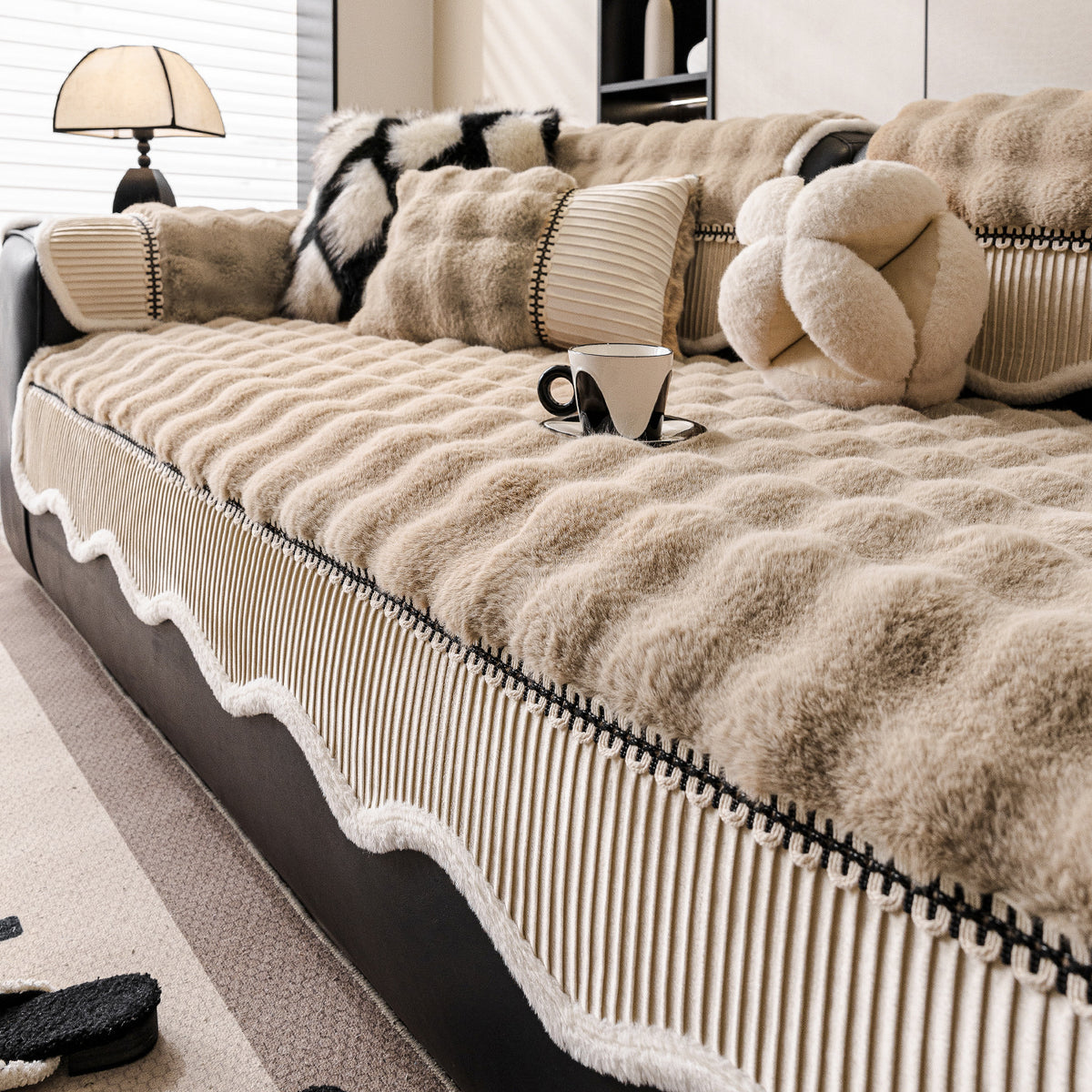 Winter Thickened Plush Seat Cushion Irregular-shaped Non-slip Leather Sofa Cover