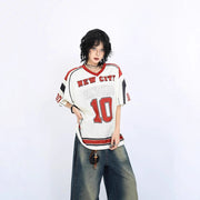 Women's Retro Baseball Short Sleeve Shirt – Apricot Letter Print